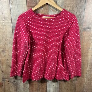 Coldwater Creek Red Swiss Dot Textured Knit Top Medium Classic Preppy Nautical